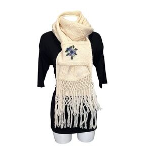 Vintage Cream Knit Scarf Cottagecore